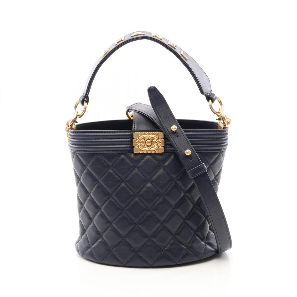 Chanel Boy 2-way Shoulder Bag/Handbag, Lambskin Leather, Women's, Navy